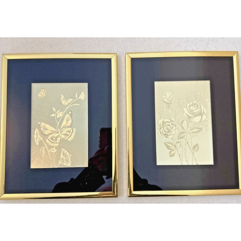Manifestations Optical Illusionary Art Gold Foil Roses & Butterflies 8x10 Set